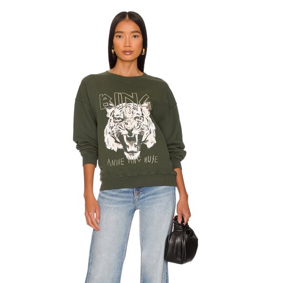 Anine Bing Green Tiger Sweatshirt Medium - Picture 2 of 7